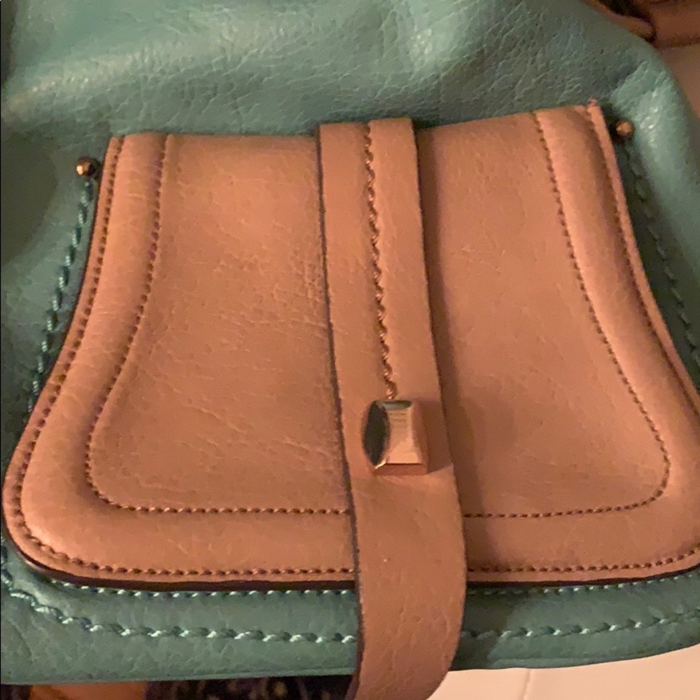 Turquoise and tan purse - Picture 2 of 4